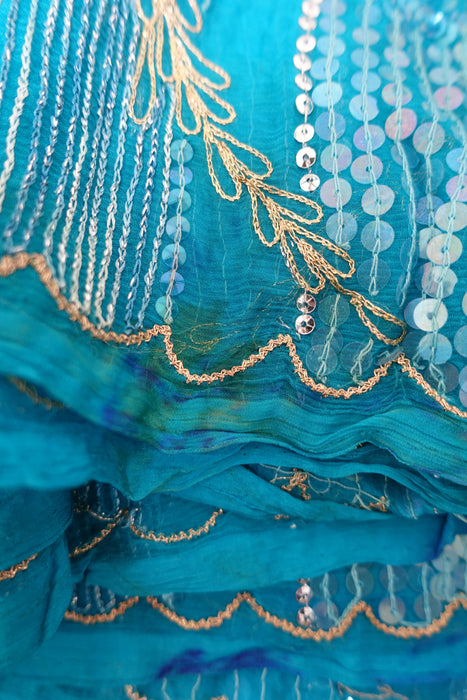 Blue Vintage Silk Chiffon Dupatta - Preloved