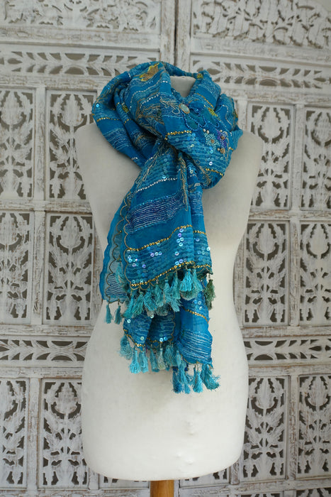 Blue Vintage Silk Chiffon Dupatta - Preloved