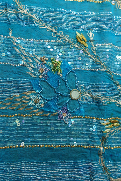 Blue Vintage Silk Chiffon Dupatta - Preloved