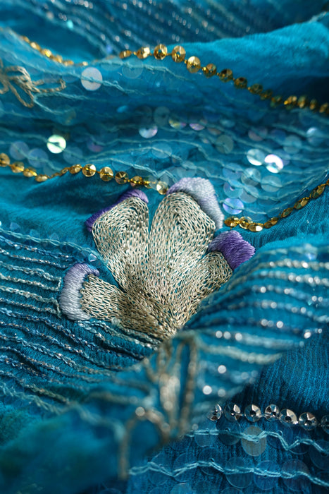Blue Vintage Silk Chiffon Dupatta - Preloved