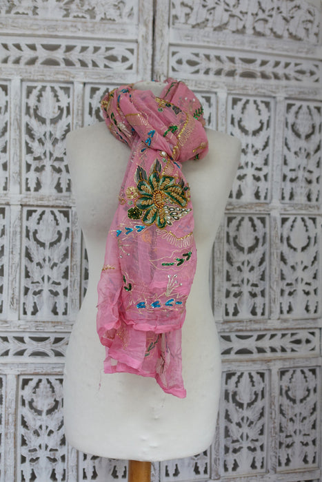 Pink Vintage Embellished Chiffon - New