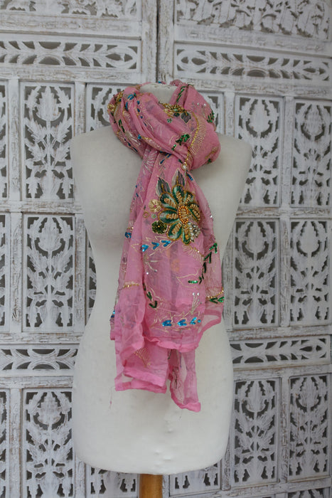 Pink Vintage Embellished Chiffon - New