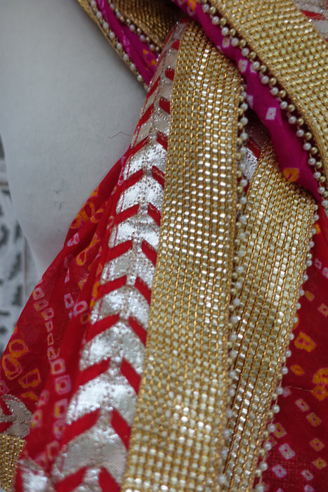 Pink Orange Bandhani Dupatta - New