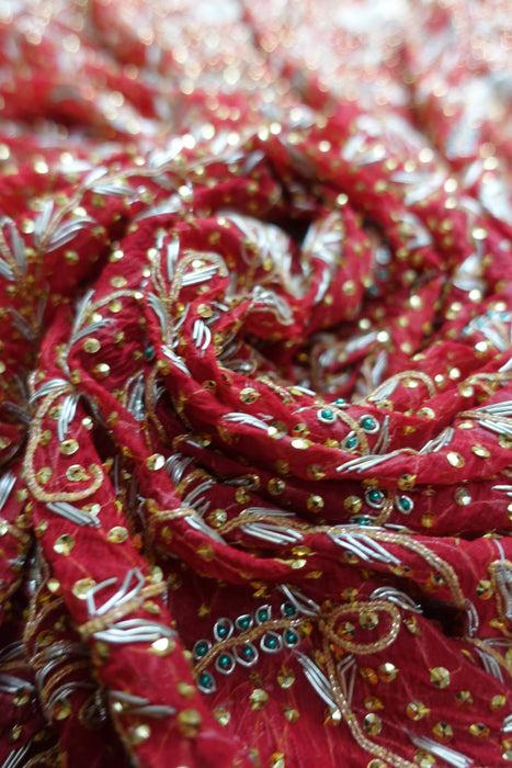 Red Vintage Wedding Dupatta With Heavy Gold Fringe