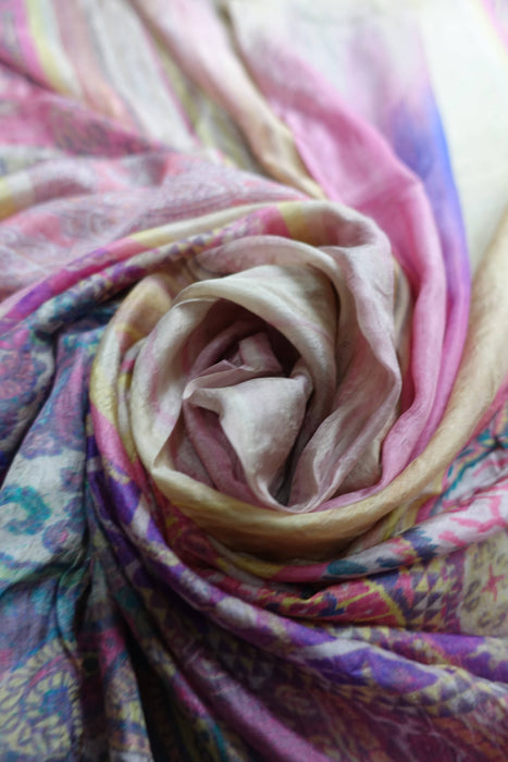 Muted Pinks Printed Fine Silk Dupatta - Preloved