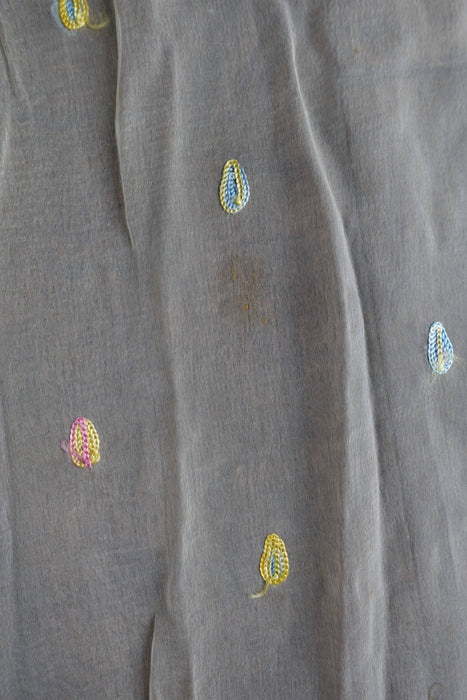 Cream Vintage Dupatta With Pastel Embroidery - Preloved