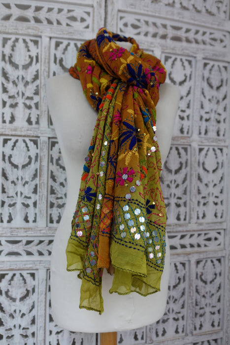 Tan And Brown Chiffon Faux Mirror Dupatta - New
