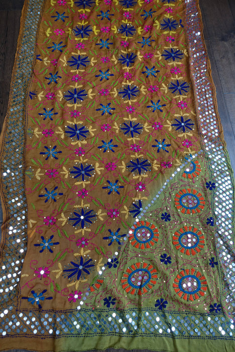 Tan And Brown Chiffon Faux Mirror Dupatta - New