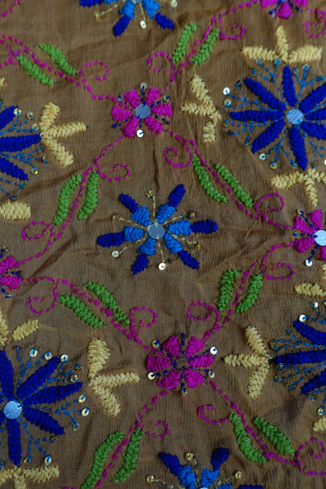 Tan And Brown Chiffon Faux Mirror Dupatta - New