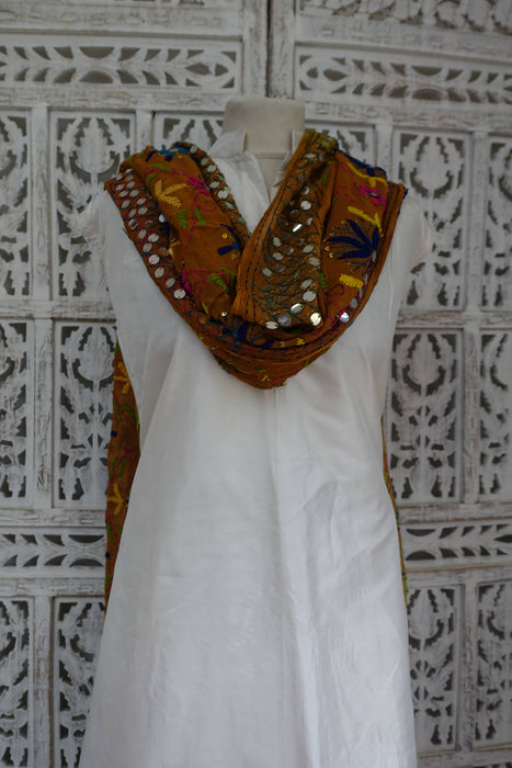 Tan And Brown Chiffon Faux Mirror Dupatta - New