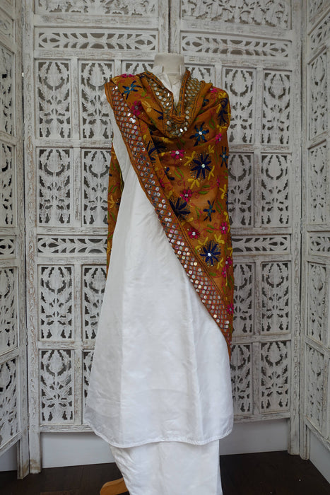 Tan And Brown Chiffon Faux Mirror Dupatta - New
