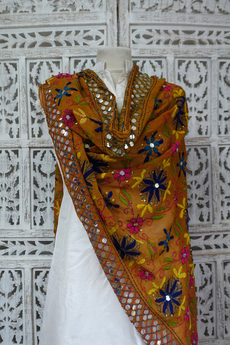 Tan And Brown Chiffon Faux Mirror Dupatta - New