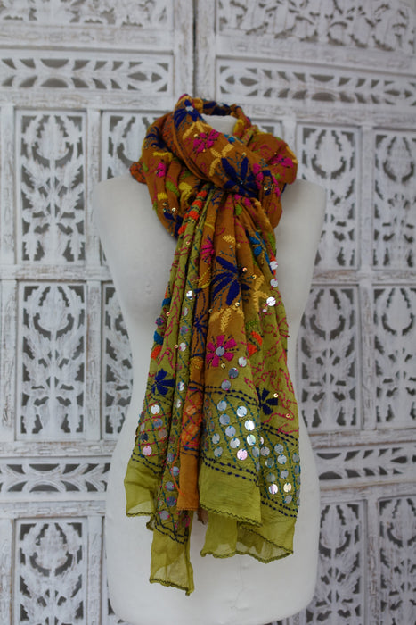 Tan And Brown Chiffon Faux Mirror Dupatta - New