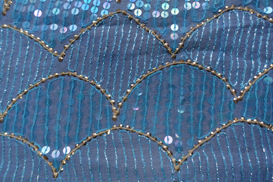 Blue Vintage Chiffon Sequinned Dupatta - New