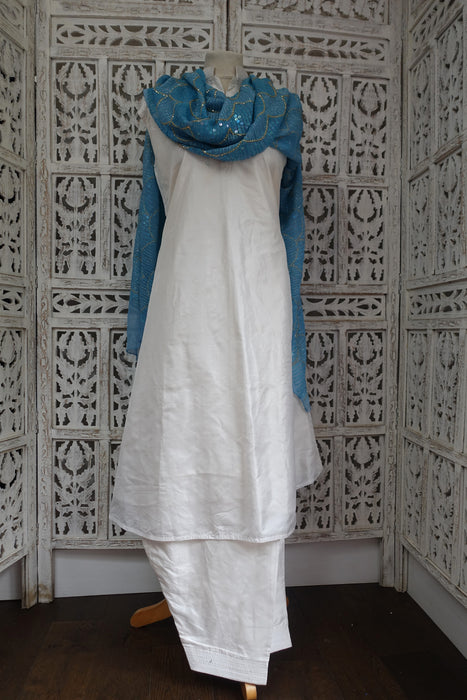 Blue Vintage Chiffon Sequinned Dupatta - New