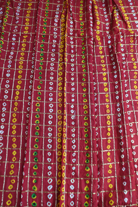 Dark Red Bandhani Print Vintage Dupatta - Preloved