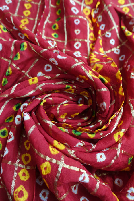 Dark Red Bandhani Print Vintage Dupatta - Preloved