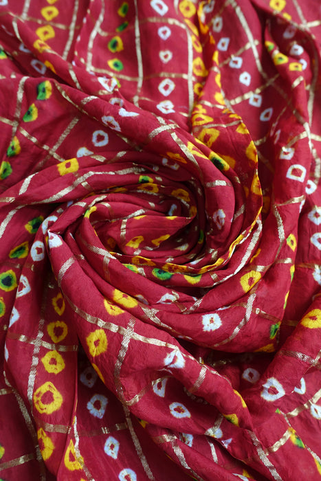 Dark Red Bandhani Print Vintage Dupatta - Preloved