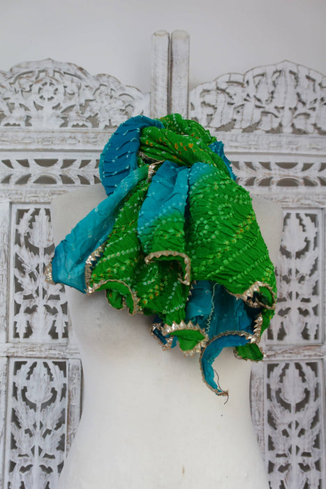 Green And Blue Crushed Silk Dupatta - New