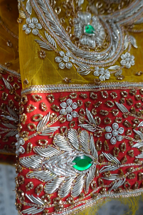 Yellow Vintage Silk Chiffon Wedding Dupatta - New
