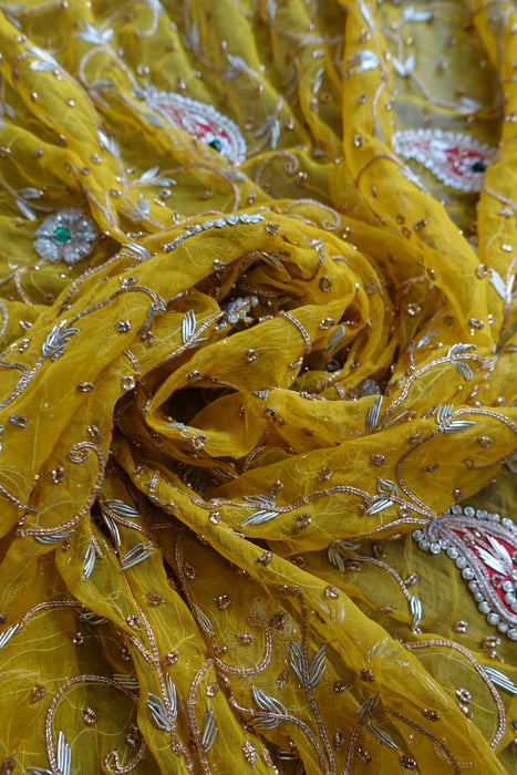 Yellow Vintage Silk Chiffon Wedding Dupatta - New