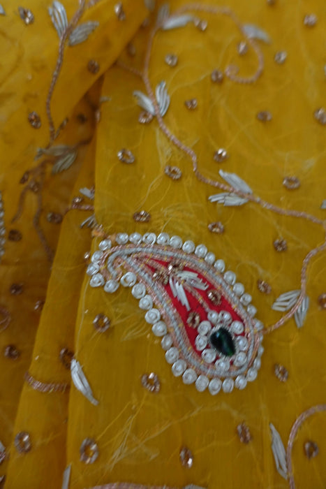 Yellow Vintage Silk Chiffon Wedding Dupatta - New