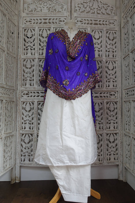 Purple Silk Heavy Beaded Dupatta - New