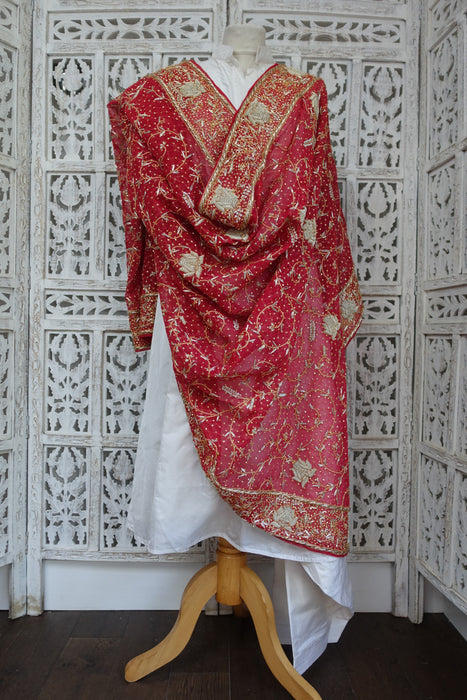 Red Zardosi Wedding Vintage Dupatta - New