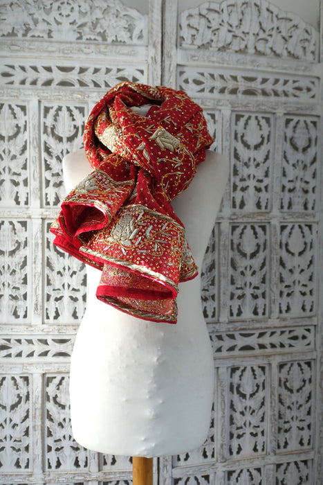 Red Zardosi Wedding Vintage Dupatta - New