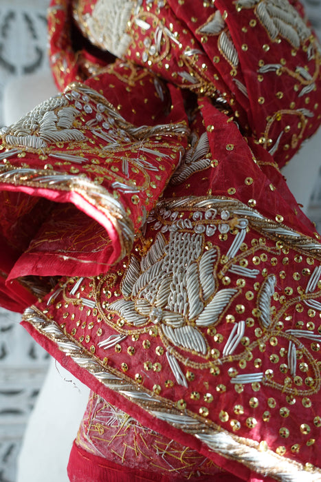 Red Zardosi Wedding Vintage Dupatta - New