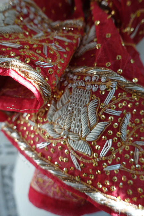 Red Zardosi Wedding Vintage Dupatta - New