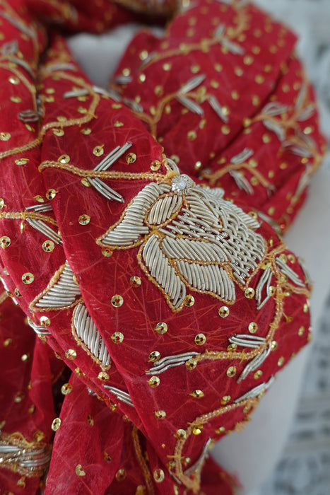 Red Zardosi Wedding Vintage Dupatta - New