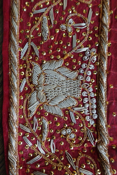 Red Zardosi Wedding Vintage Dupatta - New