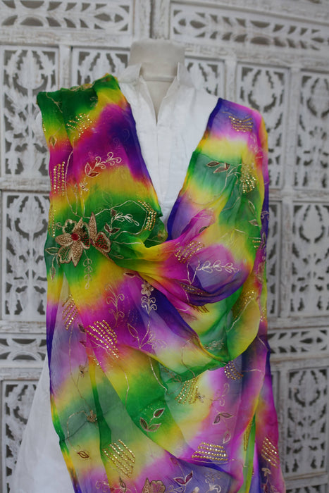 Multicoloured Vintage Zardosi Dupatta - New