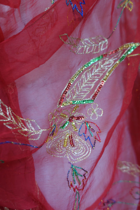 Red Chiffon Vintage Dupatta - New