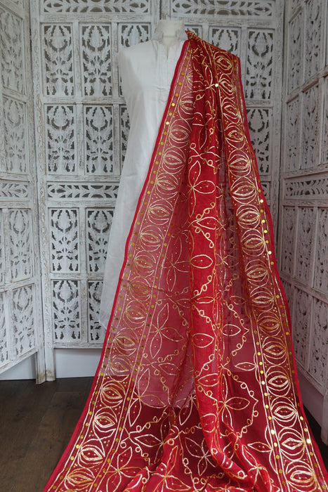 Red Gota Shikha Gota Vintage Wedding Dupatta - New