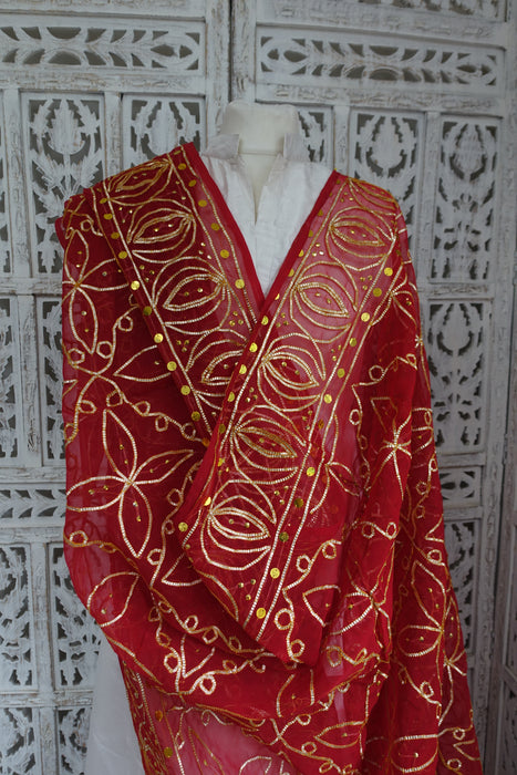 Red Gota Shikha Gota Vintage Wedding Dupatta - New