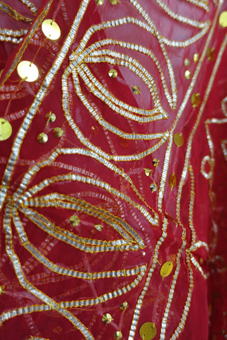 Red Gota Shikha Gota Vintage Wedding Dupatta - New