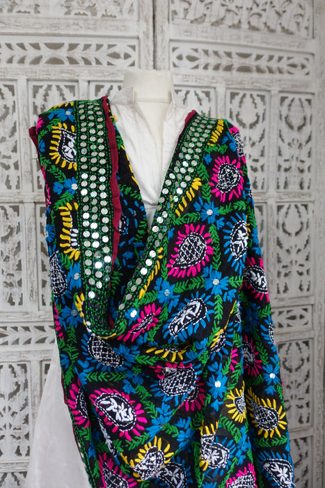 Black Phulkari Colourful Shawl New — Indian Suit Company