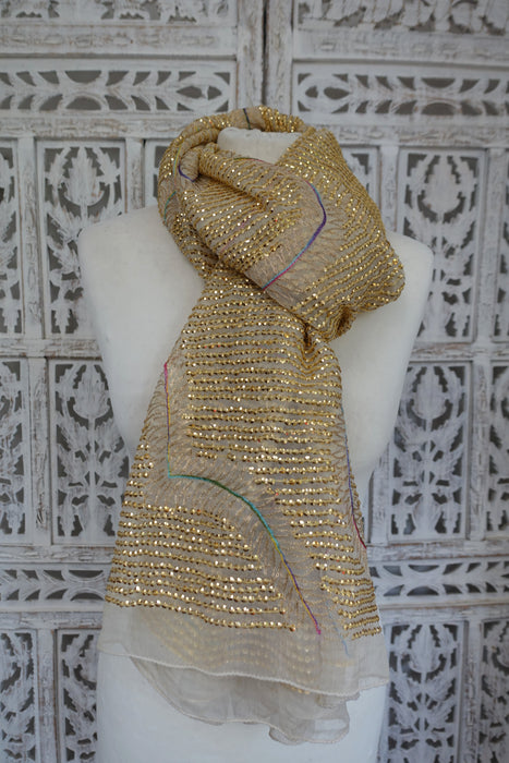 Cream Sequinned Vintage Dupatta - New