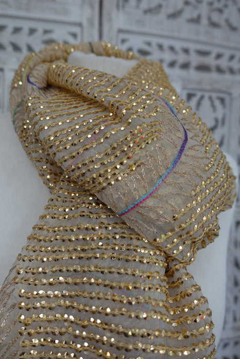Cream Sequinned Vintage Dupatta - New