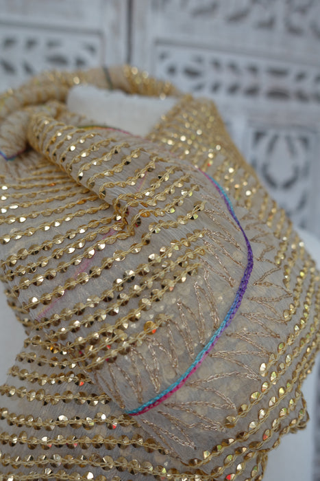 Cream Sequinned Vintage Dupatta - New