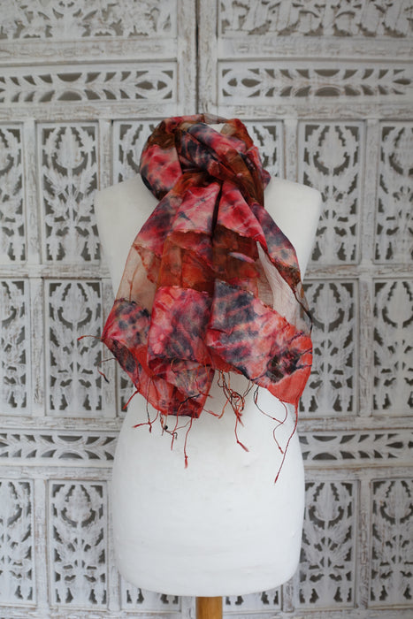Red Silk Handloom Tie Dye Scarf- New