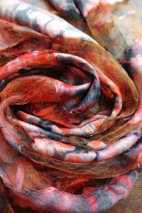 Red Silk Handloom Tie Dye Scarf- New