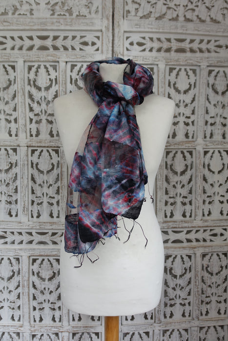 Black Silk Handloom Tie Dye Scarf- New
