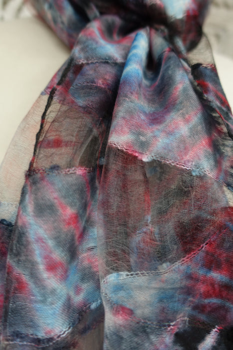 Black Silk Handloom Tie Dye Scarf- New
