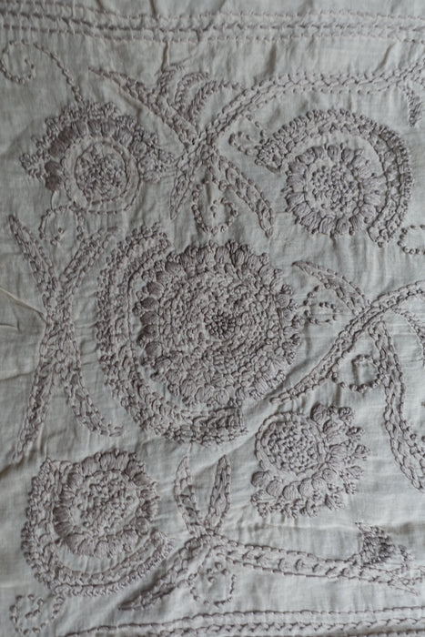 Beige Pure Cotton Hand Embroidered Scarf - New