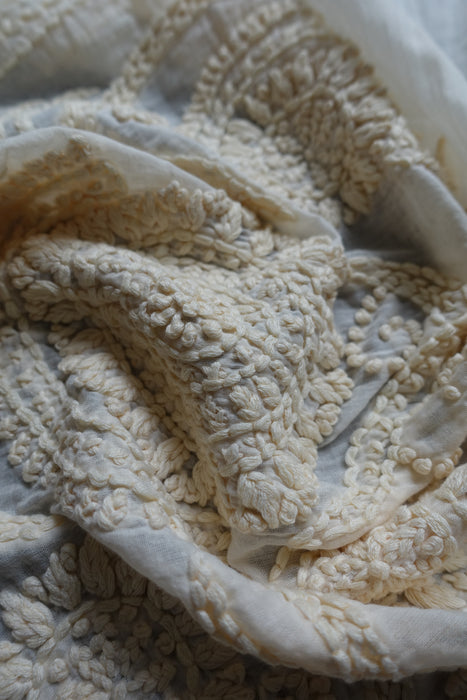 Cream Pure Cotton Hand Embroidered Scarf - New