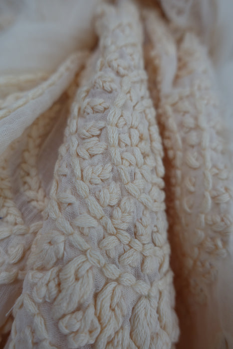 Cream Pure Cotton Hand Embroidered Scarf - New