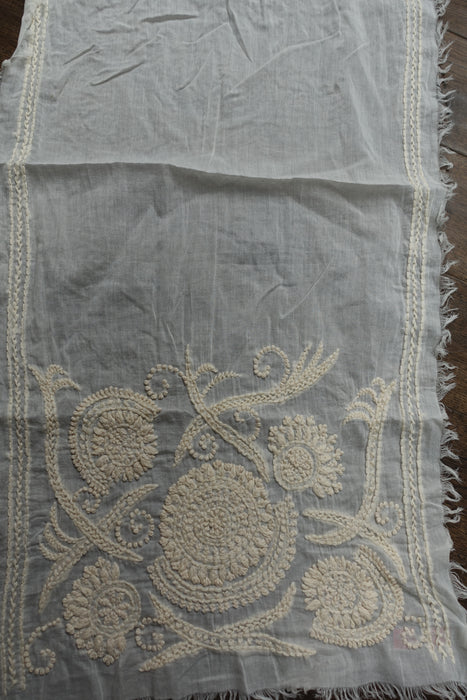 Cream Pure Cotton Hand Embroidered Scarf - New